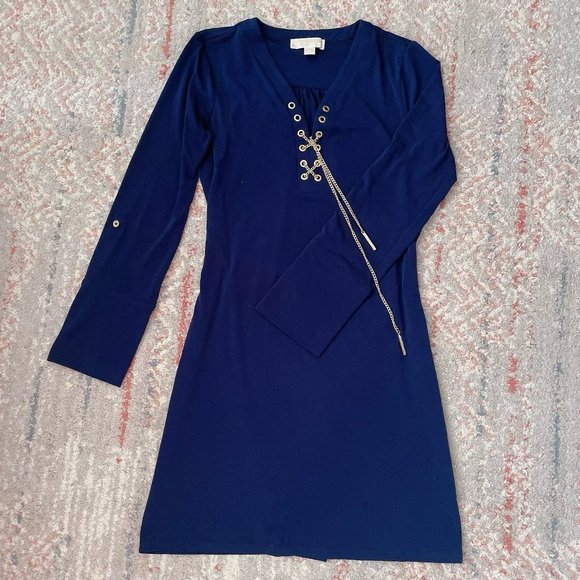 MICHAEL KORS Blue Dress With Gold Chain - Picture 3 of 4